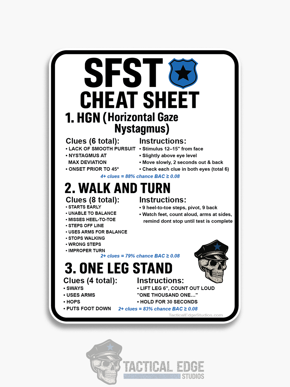 SFST Cheat Sheet Sticker (Non-Compliant)